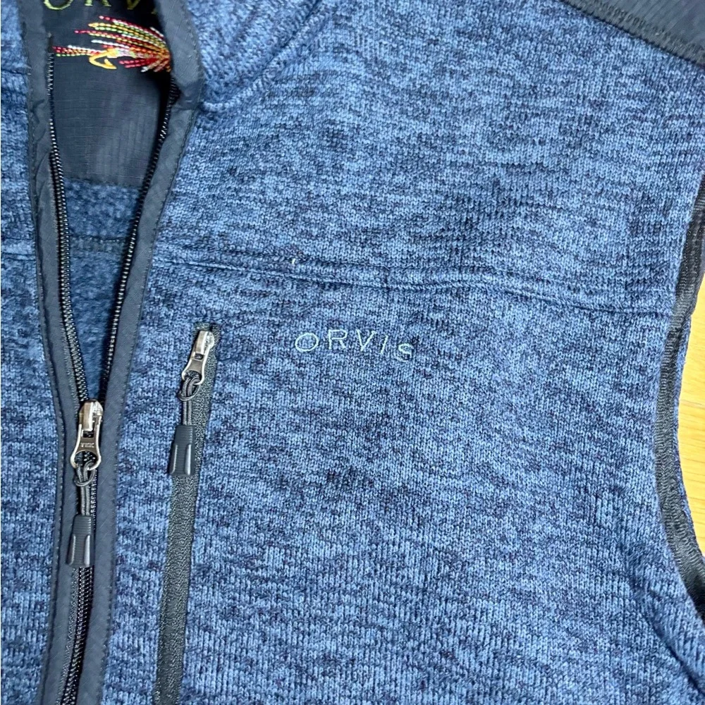 Orvis‎ Men's Blue Black Full Zip Vest XXL Zipped Pockets Mid-Length Casual